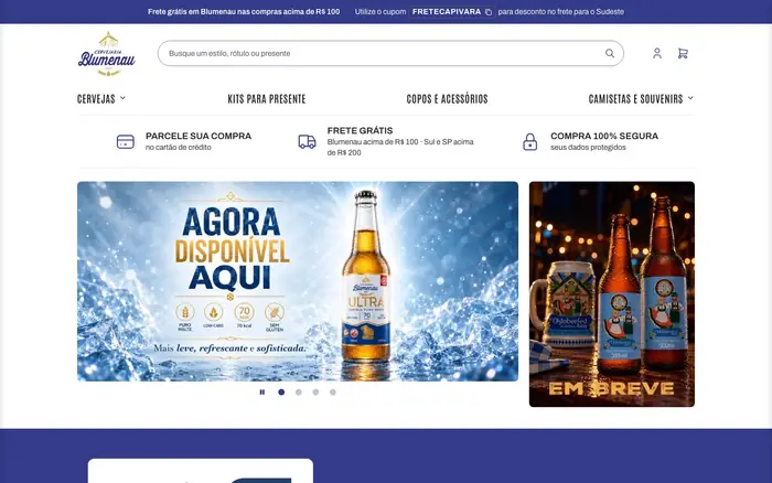 Página inicial do mockup da loja da Cervejaria Blumenau