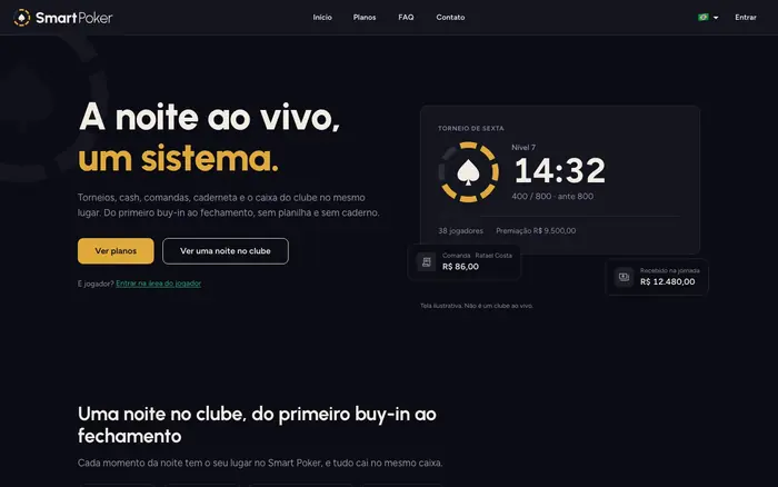 Página inicial do Smart Poker com um timer de torneio de exemplo